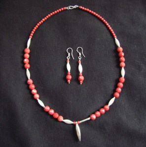 Red Faceted Coral and silver necklace 