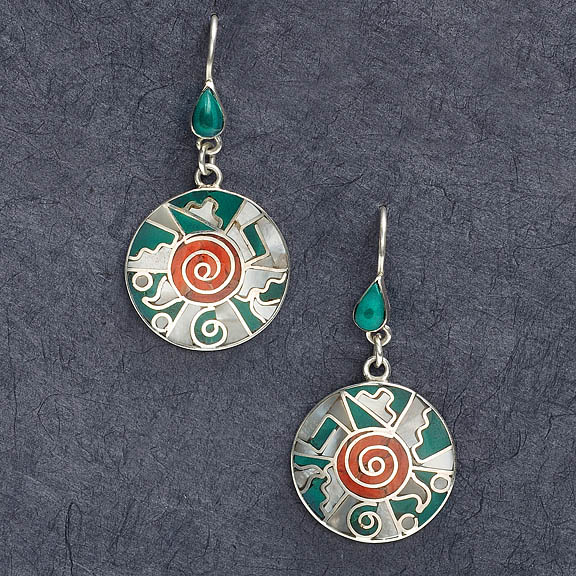 Silver Spiral Inlaid Earrings