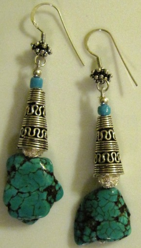 Silver earrings with Spiderweb Turquoise drops